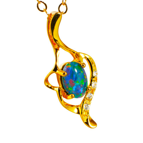 LICORICE POP 18KT YELLOW GOLD PLATED AUSTRALIAN  OPAL NECKLACE